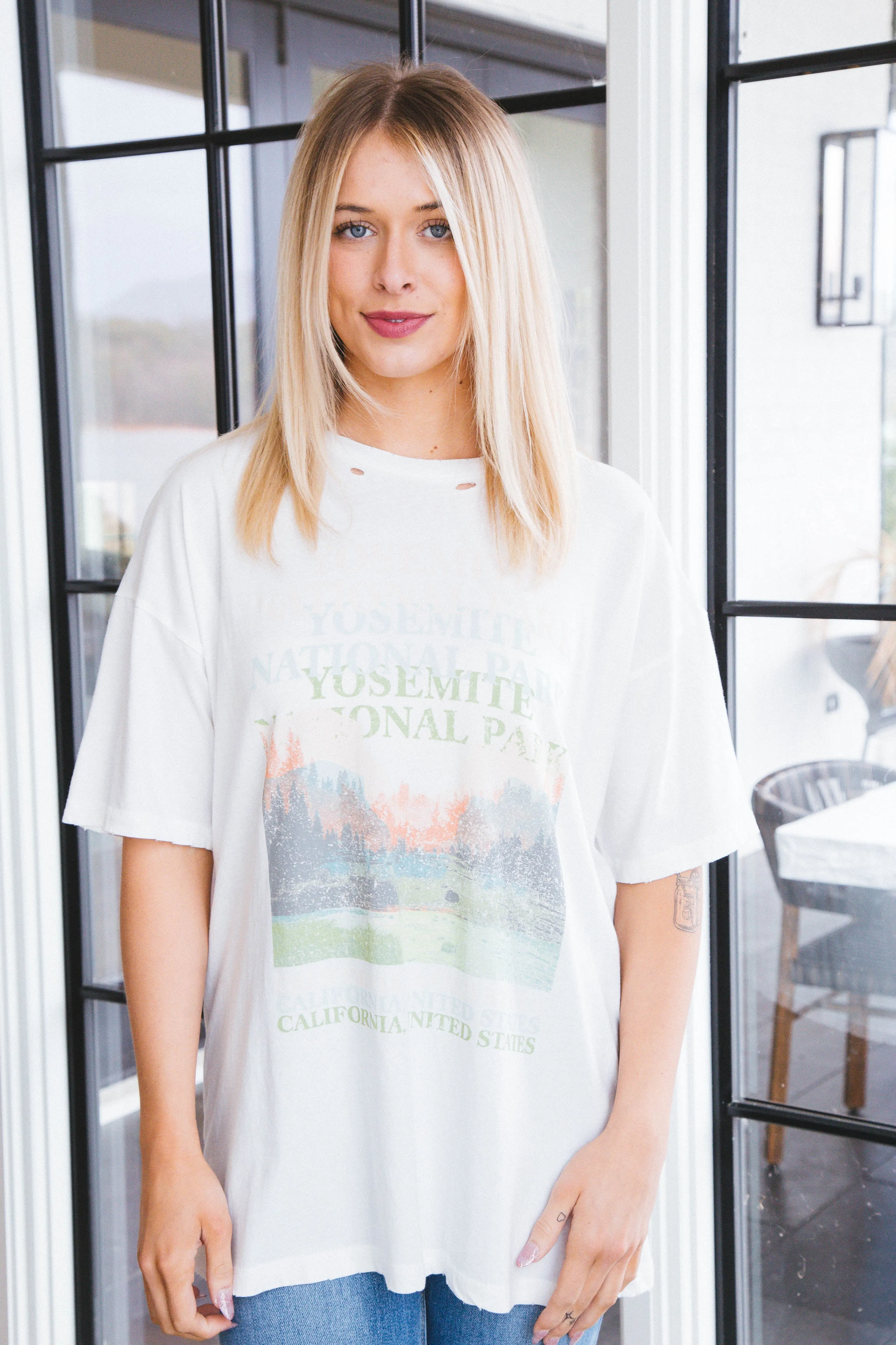 Yosemite Distressed Tee, Ivory